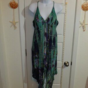 Diva Collection Navy & Teal Tie Dye Spaghetti Strap Shark Hem Festival Dress